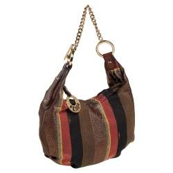 Pre Owned Fendi Multicolor Pequin Canvas Chef Chain Hobo