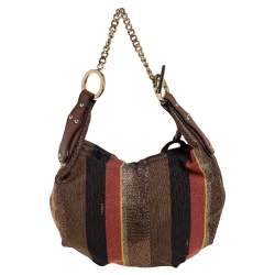 Pre Owned Fendi Multicolor Pequin Canvas Chef Chain Hobo