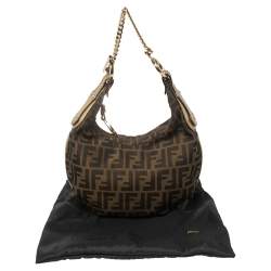 Pre Owned Fendi Tobacco/Gold Zucca Canvas and Leather Small Chef Chain Link Hobo
