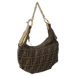 Pre Owned Fendi Tobacco/Gold Zucca Canvas and Leather Small Chef Chain Link Hobo