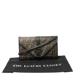 Pre Owned Fendi Tobacco Zucca Coated Canvas and Leather Vintage Envelope Flap Shoulder Bag