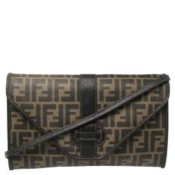 Pre Owned Fendi Tobacco Zucca Coated Canvas and Leather Vintage Envelope Flap Shoulder Bag
