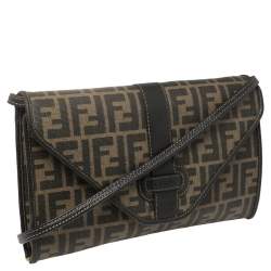 Pre Owned Fendi Tobacco Zucca Coated Canvas and Leather Vintage Envelope Flap Shoulder Bag