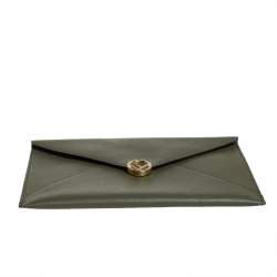 Pre Owned Fendi Green Leather Envelope Pouch