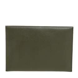 Pre Owned Fendi Green Leather Envelope Pouch