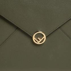 Pre Owned Fendi Green Leather Envelope Pouch