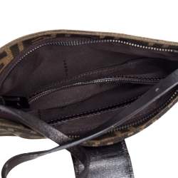 Pre Owned Fendi Tobacco Zucca Canvas and Leather Trim Baguette Pochette  