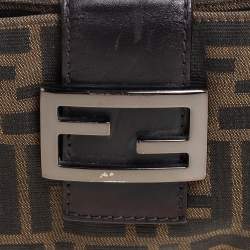 Pre Owned Fendi Tobacco Zucca Canvas and Leather Trim Baguette Pochette  