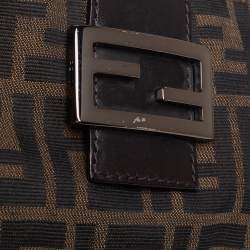 Pre Owned Fendi Tobacco Zucca Canvas and Leather Trim Baguette Pochette  