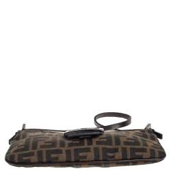 Pre Owned Fendi Tobacco Zucca Canvas and Leather Trim Baguette Pochette  