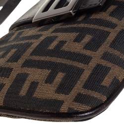 Pre Owned Fendi Tobacco Zucca Canvas and Leather Trim Baguette Pochette  