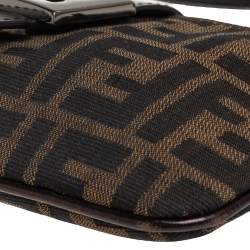 Pre Owned Fendi Tobacco Zucca Canvas and Leather Trim Baguette Pochette  