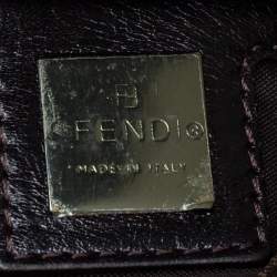 Pre Owned Fendi Tobacco Zucca Canvas and Leather Trim Baguette Pochette  