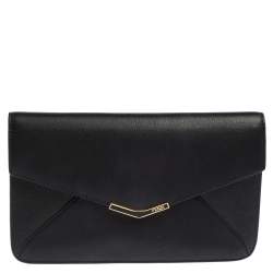 Pre Owned Fendi Black Leather 2 Jours Envelope Clutch