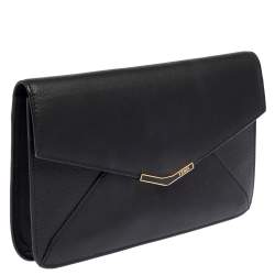 Pre Owned Fendi Black Leather 2 Jours Envelope Clutch