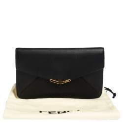 Pre Owned Fendi Black Leather 2 Jours Envelope Clutch