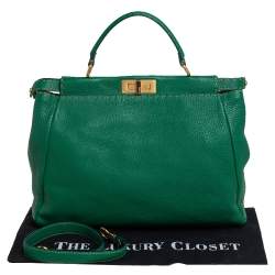 مملوكة مسبقًا Fendi Green Selleria Leather Large Peekaboo Top Handle Bag