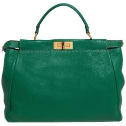 مملوكة مسبقًا Fendi Green Selleria Leather Large Peekaboo Top Handle Bag