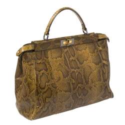 Pre Owned Fendi Brown Python Large Peekaboo Top Handle Bag