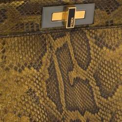 Pre Owned Fendi Brown Python Large Peekaboo Top Handle Bag