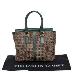 Pre Owned Fendi Green/Brown Zucchino Canvas and Leather Tote