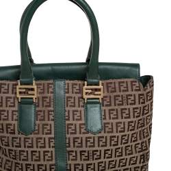 Pre Owned Fendi Green/Brown Zucchino Canvas and Leather Tote
