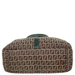 Pre Owned Fendi Green/Brown Zucchino Canvas and Leather Tote