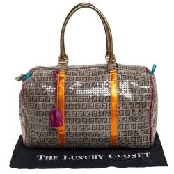 Pre Owned Fendi Multicolor Zucchino Canvas/Sequin Overnight Duffel Bag
