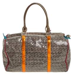 Pre Owned Fendi Multicolor Zucchino Canvas/Sequin Overnight Duffel Bag
