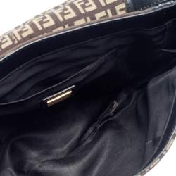 Pre Owned Fendi Black/Tobacco Zucchino Canvas and Leather Borsa Tuc Hobo