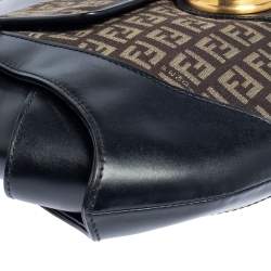 Pre Owned Fendi Black/Tobacco Zucchino Canvas and Leather Borsa Tuc Hobo