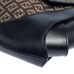 Pre Owned Fendi Black/Tobacco Zucchino Canvas and Leather Borsa Tuc Hobo