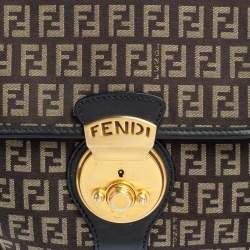 Pre Owned Fendi Black/Tobacco Zucchino Canvas and Leather Borsa Tuc Hobo