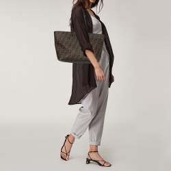 Pre Owned Fendi Tobacco Zucca Coated Canvas Large Roll Shopper Tote