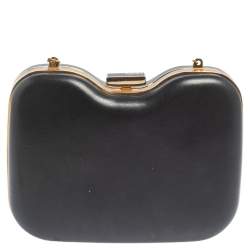 Pre Owned Fendi Black Leather Giano Chain Clutch