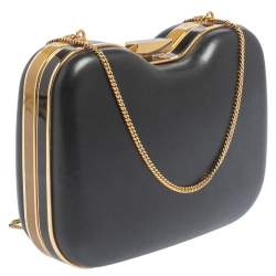Pre Owned Fendi Black Leather Giano Chain Clutch