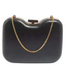 Pre Owned Fendi Black Leather Giano Chain Clutch