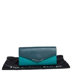 Pre Owned Fendi Two Tone Green Leather 2Jours Continental Wallet