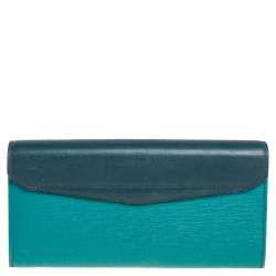 Pre Owned Fendi Two Tone Green Leather 2Jours Continental Wallet
