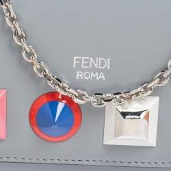 Pre Owned Fendi Stone Blue Leather Studded Flap Wallet On Chain