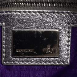 Fendi Silver Logo Embossed Fabric Baguette