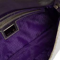 Fendi Silver Logo Embossed Fabric Baguette