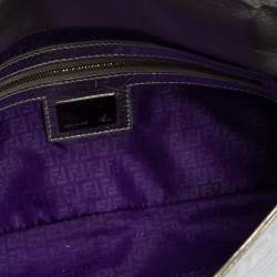 Fendi Silver Logo Embossed Fabric Baguette