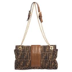 Fendi Brown Zucca Canvas and Leather Chain Shoulder Bag