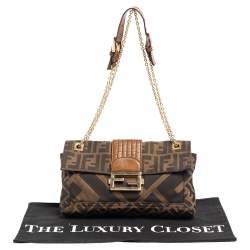 Fendi Brown Zucca Canvas and Leather Chain Shoulder Bag