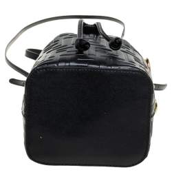 Pre Owned Fendi Black Zucca Leather Mini Mon Tresor Drawstring Bucket Bag
