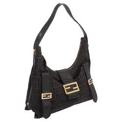 Pre Owned Fendi Brown Zucchino Canvas and Leather Flap Hobo