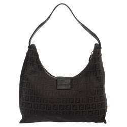 Pre Owned Fendi Brown Zucchino Canvas and Leather Flap Hobo