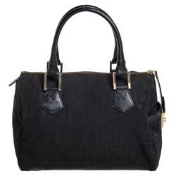 Pre Owned Fendi Black Zucca Canvas and Leather Medium Chef Boston Bag