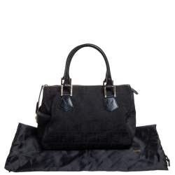 Pre Owned Fendi Black Zucca Canvas and Leather Medium Chef Boston Bag